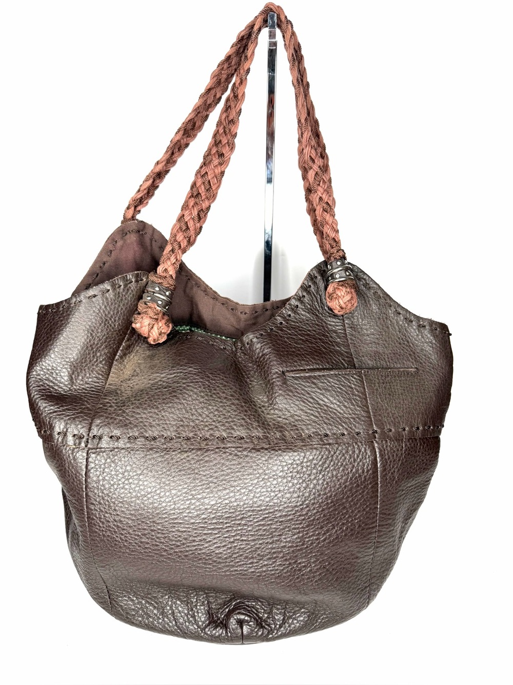 The Sak Braided Handle Brown Leather HoboTote Bag